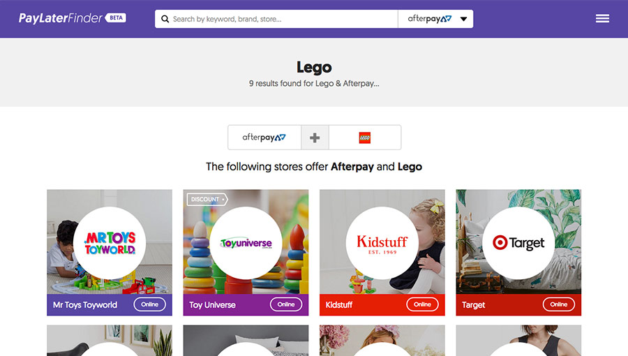 Afterpay Lego Retailers